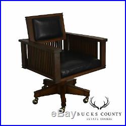 Frank Lloyd Wright Style Mission Oak Black Leather Desk Chair
