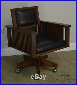 Frank Lloyd Wright Style Mission Oak Black Leather Desk Chair