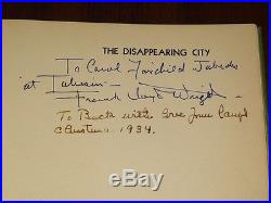 1932 The Disappearing City Autographed by Frank Lloyd Wright Book & Card