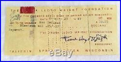 1949 Frank Lloyd Wright Signed Check Farmers State Bank To Max Hoffman $19.25