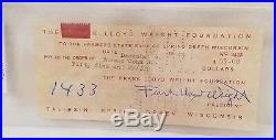 1949 Original Hand Signed Check Frank Lloyd Wright Autograph To Farmers Bank