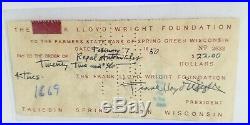 1950 Frank Lloyd Wright Farmers State Bank Check Hand Written And Signed