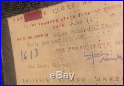 1950 Original Signed Check Frank Lloyd Wright Meyer Hardware Store Farmers Bank