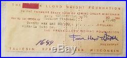 1951 Farmers State Bank Spring Green Wisconsin Check Frank Lloyd Wright $26