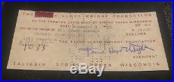 1951 Original Signed Check Frank Lloyd Wright Grady Gammage Farmers Bank