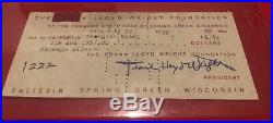 1952 56 Original Signed Check Frank Lloyd Wright To Farmers Bank & Blue Seal 5 $