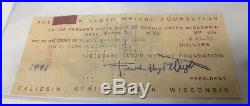 1952 59 Original Signed Check Frank Lloyd Wright To Farmers Bank & Silver Dollar