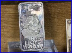 1975 Frank Lloyd Wright Greatest Americans Hamilton Mint 1oz 999 Silver Bar Tone