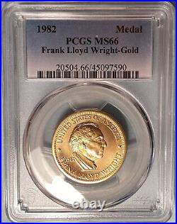 1982 Frank Lloyd Wright American Arts 1/2 Oz. Gold Medal Pcgs Ms66 Tough Issue