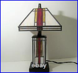 1 Pair Tiffany-Style 15 Stained Glass Desk MCM Lamp Mission Frank Lloyd Wright