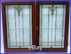 2 Antique Frank Lloyd Wright Prairie Style Oak Cabinet Doors Window Circa 1910