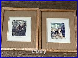 (2) Frank Lloyd Wright Prints Hollyhock House Midway Terrace Framed Matted