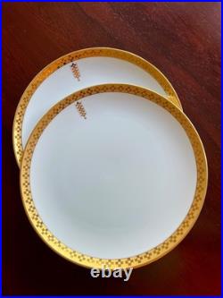2 Tiffany & Co Frank Lloyd Wright Imperial Dinner Plates White Porcelain. Gold