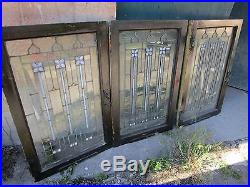 3 Vintage Frank Lloyd Wright Style Chicago Bungalow Leaded Windows