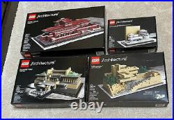 4 Frank Lloyd Wright Lego Architecture Sets withBox Robie Fallingwater Imperial +1