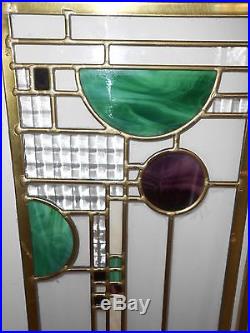 4 Large Vtg Frank Lloyd Wright Coonley Playhouse Inspired Stained Glass & Brass