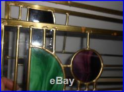 4 Large Vtg Frank Lloyd Wright Coonley Playhouse Inspired Stained Glass & Brass