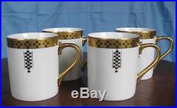 4 TIFFANY & Frank Lloyd Wright IMPERIAL COFFEE MUGS 1992 excellent Gold White
