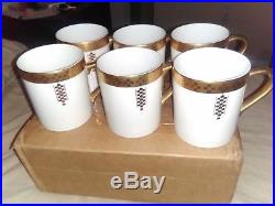 (6) 1992 Tiffany & Co Frank Lloyd Wright White Gold Trimmed Imperial Mugs