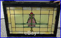 After Frank Lloyd Wright Design Antique Arts & Crafts Stained Glass Window # 293