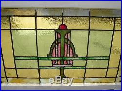 After Frank Lloyd Wright Design Antique Arts & Crafts Stained Glass Window # 293