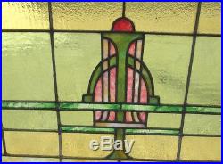 After Frank Lloyd Wright Design Antique Arts & Crafts Stained Glass Window # 293