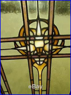 American Prairie School Frank Lloyd Wright Style Antique Stained Glass Window