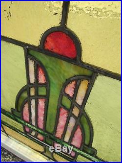After Frank Lloyd Wright Design Antique Arts & Crafts Stained Glass Window # 293
