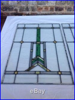 Antique Frank Lloyd Wright Style Leaded Stain Glass Window Set Of 2 Unframed