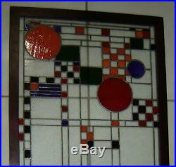 Antique Pair Of Abstract Frank Lloyd Wright Style Leaded Stained Glass Windows