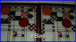 Antique Pair Of Abstract Frank Lloyd Wright Style Leaded Stained Glass Windows