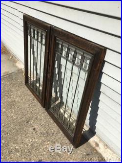 Antique Prairie Style Leaded Glass Oak Cabinet Doors Windows Frank Lloyd Wright