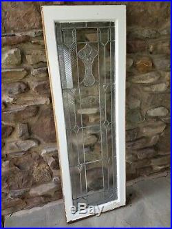 Antique Vertical Leaded Glass Window, 4 Styles Of Glass, Frank Lloyd Wright 1930