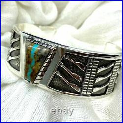 Art Deco Sterling Silver Turquoise Frank LLoyd Wright Inspired Cuff Bracelet