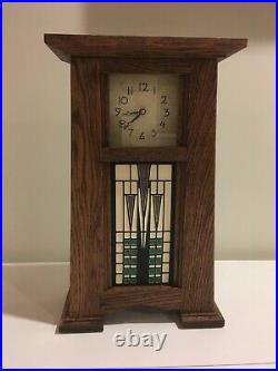 Arts & Crafts Clock Rift Oak, Motawi Painted Tile, Frank Lloyd Wright