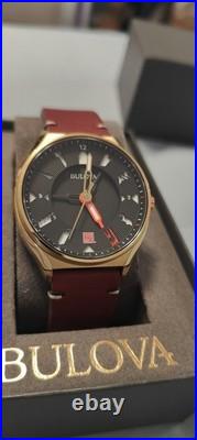 BULOVA 40mm MEN'S PERFORATED PANELS FRANK LLOYD WRIGHT BURGUNDY LEATHER 97A192