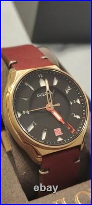 BULOVA 40mm MEN'S PERFORATED PANELS FRANK LLOYD WRIGHT BURGUNDY LEATHER 97A192