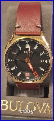 BULOVA 40mm MEN'S PERFORATED PANELS FRANK LLOYD WRIGHT BURGUNDY LEATHER 97A192