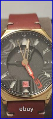 BULOVA 40mm MEN'S PERFORATED PANELS FRANK LLOYD WRIGHT BURGUNDY LEATHER 97A192