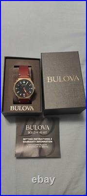 BULOVA 40mm MEN'S PERFORATED PANELS FRANK LLOYD WRIGHT BURGUNDY LEATHER 97A192