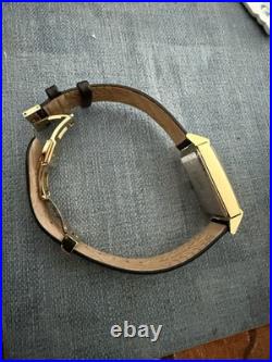 Bulova Frank Lloyd Wright Gold Rectangle Watch Black Dial Leather Band Water-Re