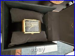 Bulova Frank Lloyd Wright Gold Rectangle Watch Black Dial Leather Band Water-Re