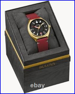 Bulova Men's Perforated Panels Frank Lloyd Wright Burgundy Leather Watch 97a192