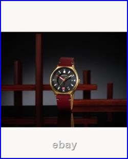 Bulova Men's Perforated Panels Frank Lloyd Wright Burgundy Leather Watch 97a192