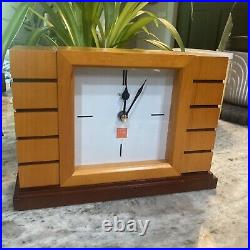 Bulova Usonian Mid Century Modern Frank Lloyd-Wright Wood Mantel Clock