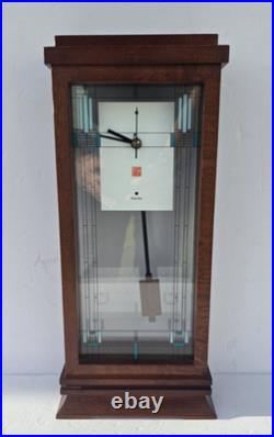 Bulova Willits Frank Lloyd Wright 14 Pendulum Mantel Clock Walnut Art Glass