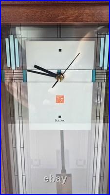 Bulova Willits Frank Lloyd Wright 14 Pendulum Mantel Clock Walnut Art Glass