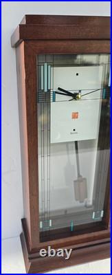 Bulova Willits Frank Lloyd Wright 14 Pendulum Mantel Clock Walnut Art Glass