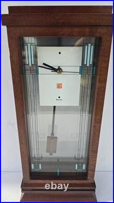 Bulova Willits Frank Lloyd Wright 14 Pendulum Mantel Clock Walnut Art Glass