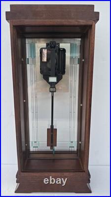 Bulova Willits Frank Lloyd Wright 14 Pendulum Mantel Clock Walnut Art Glass